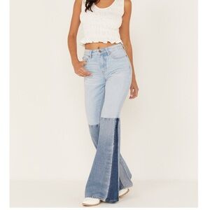 Shyanne Two-Tone Seamed Light Wash High Rise Flare Jeans, Western Rodeo Concert